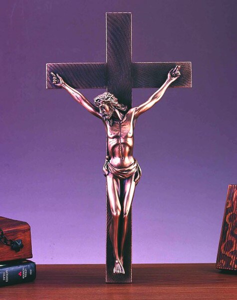 Christ on Cross Statue Decorative Bronze Color Crucifix Catholic